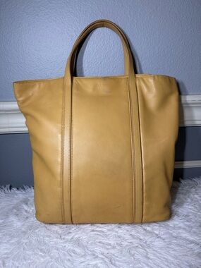 Loewe lamb skin pale yellow Leather Tote with Dual Top Handles